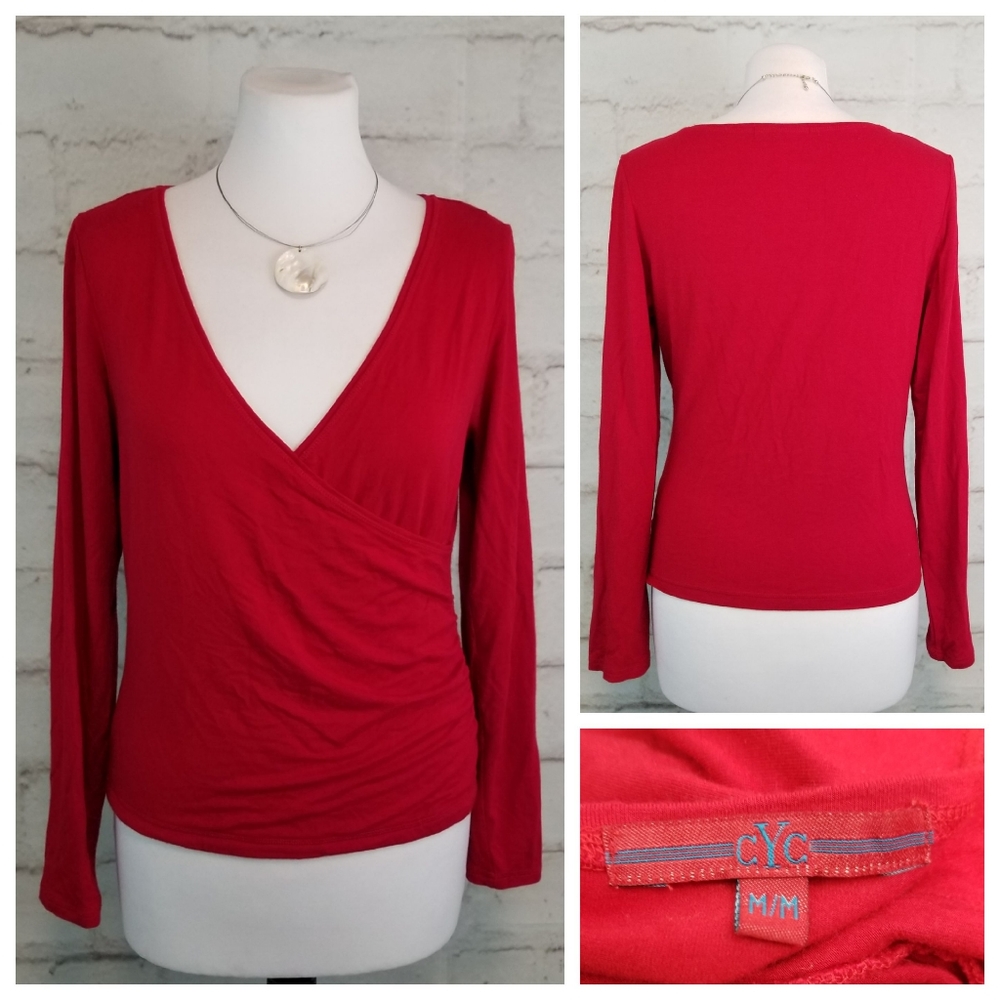 🇨🇦 Red Long Sleeve Mock Wrap Top